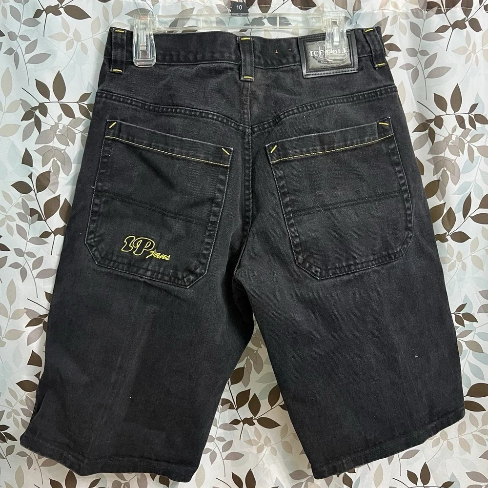Vintage Y2K Ice Pole Jean Shorts Embroidered Mens 32 Baggy Wide Leg JNCO Style
